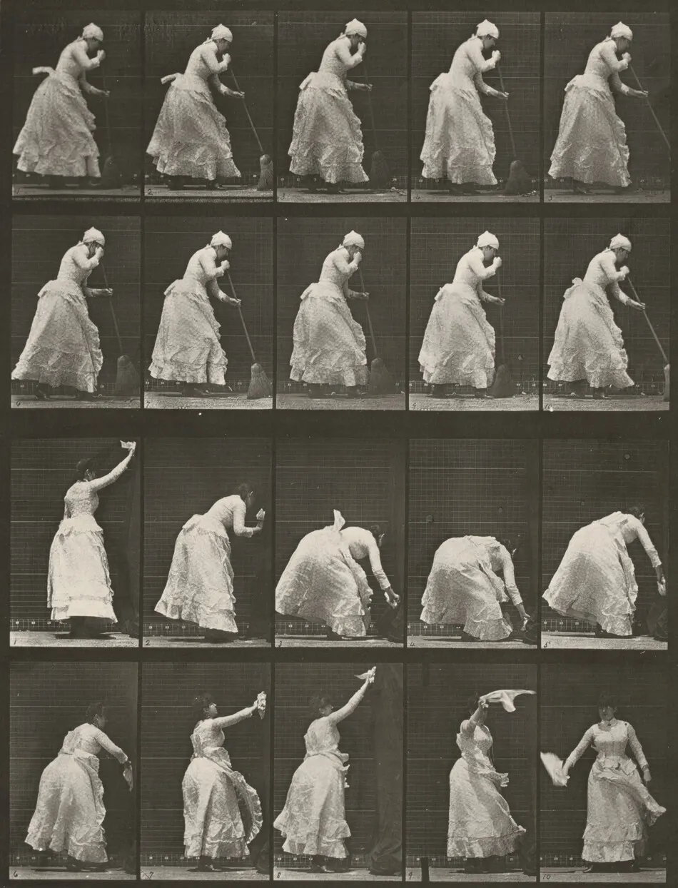 Plate Number 484. A: Sweeping. B: Dusting a room by Eadweard Muybridge