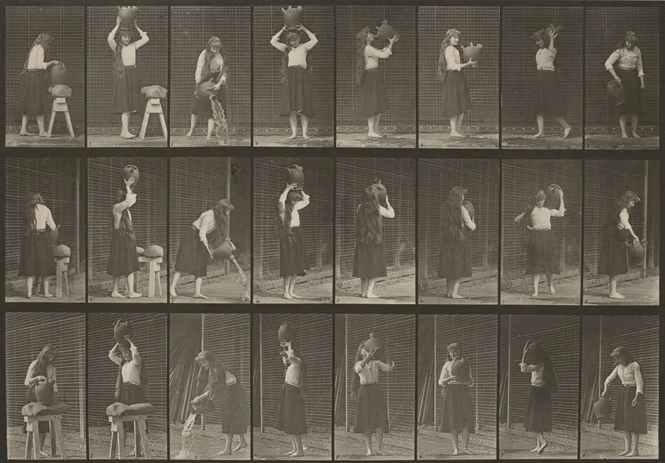 Plate Number 517. Miscellaneous movements with a water jar by Eadweard Muybridge