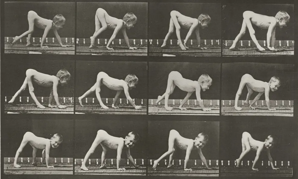 Plate Number 539. Infantile paralysis, child walking on hands and feet by Eadweard Muybridge