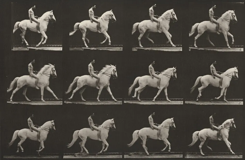Plate Number 617. "Clinton" cantering, bareback; rider nude by Eadweard Muybridge