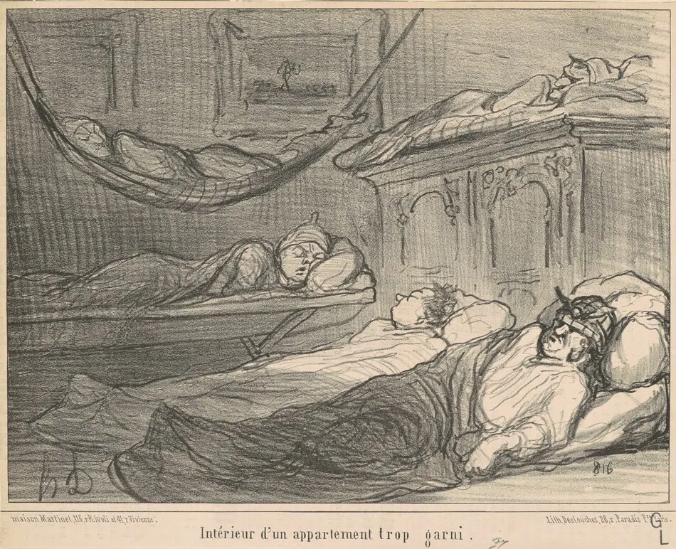 L'Interieur d'un appartement trop garni... by Honoré Daumier