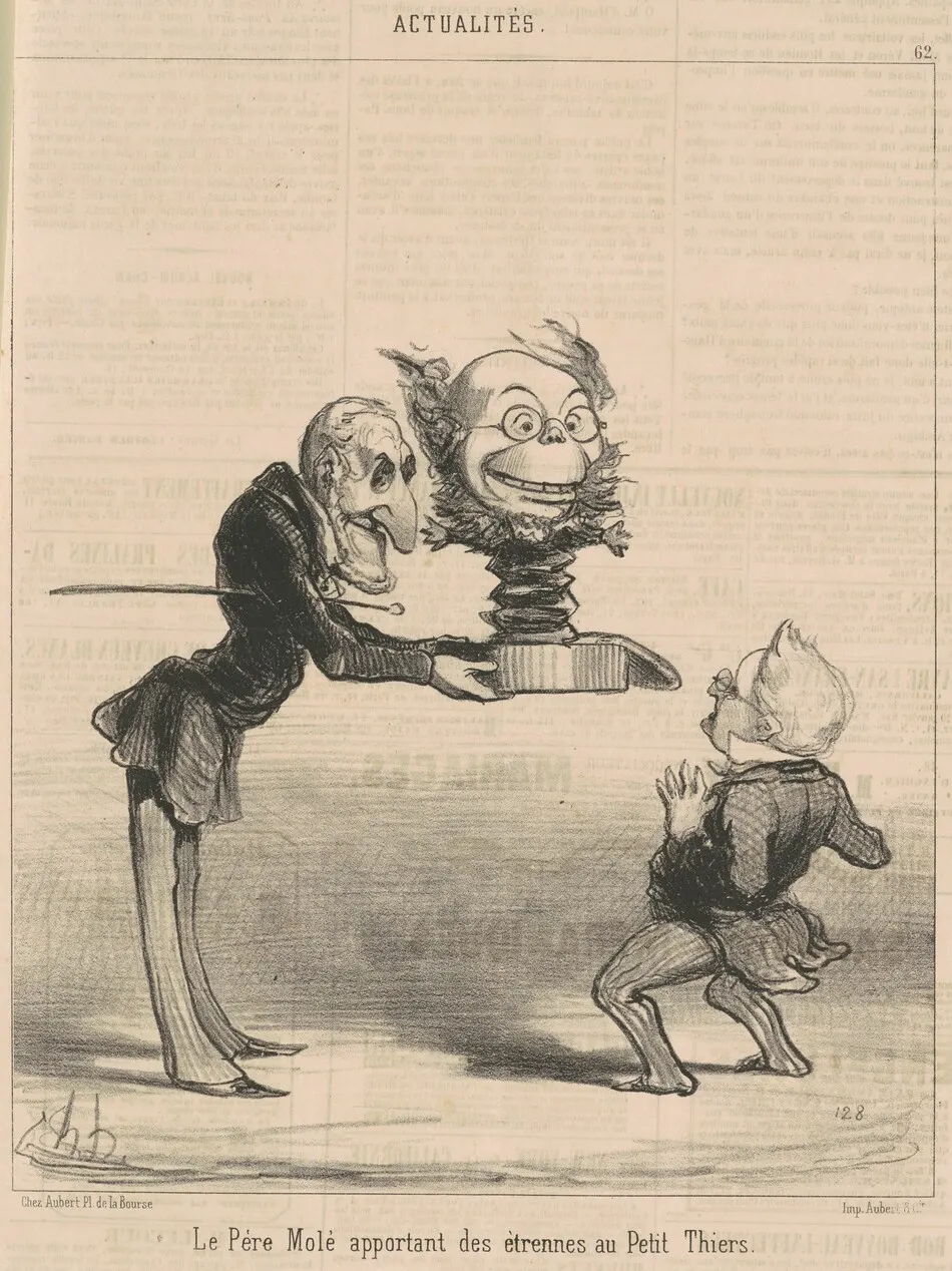 Molé apportant des étrennes au petit thiers by Honoré Daumier
