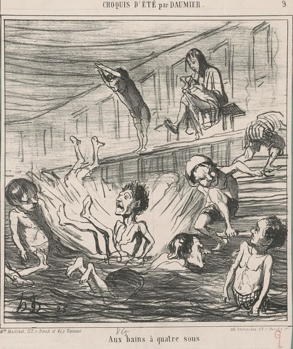 Aux bains a quatre sous by Honoré Daumier