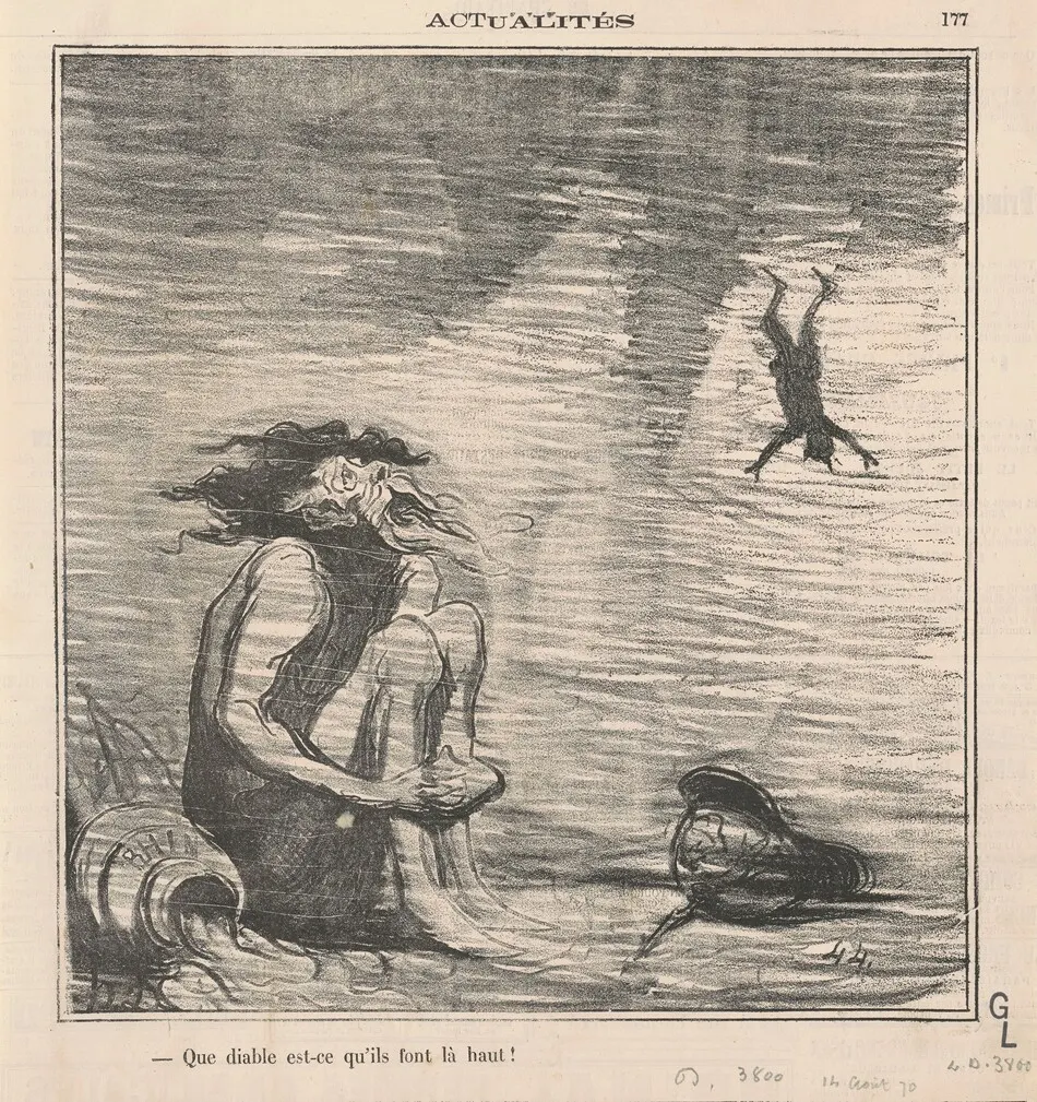 Que diable est-ce qu'ils font la-haut! by Honoré Daumier