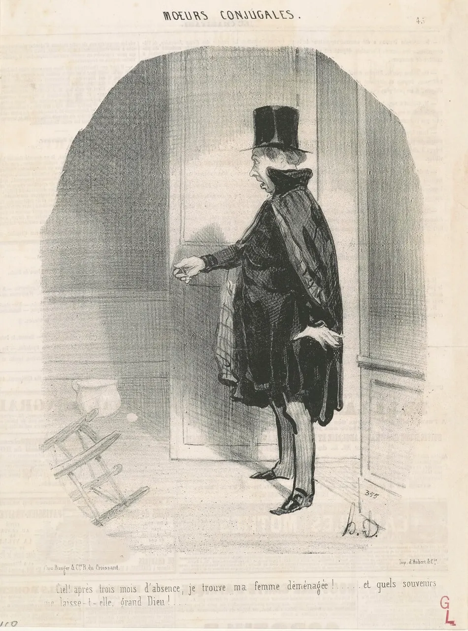 Ciel!...je trouve ma femme déménagée! by Honoré Daumier