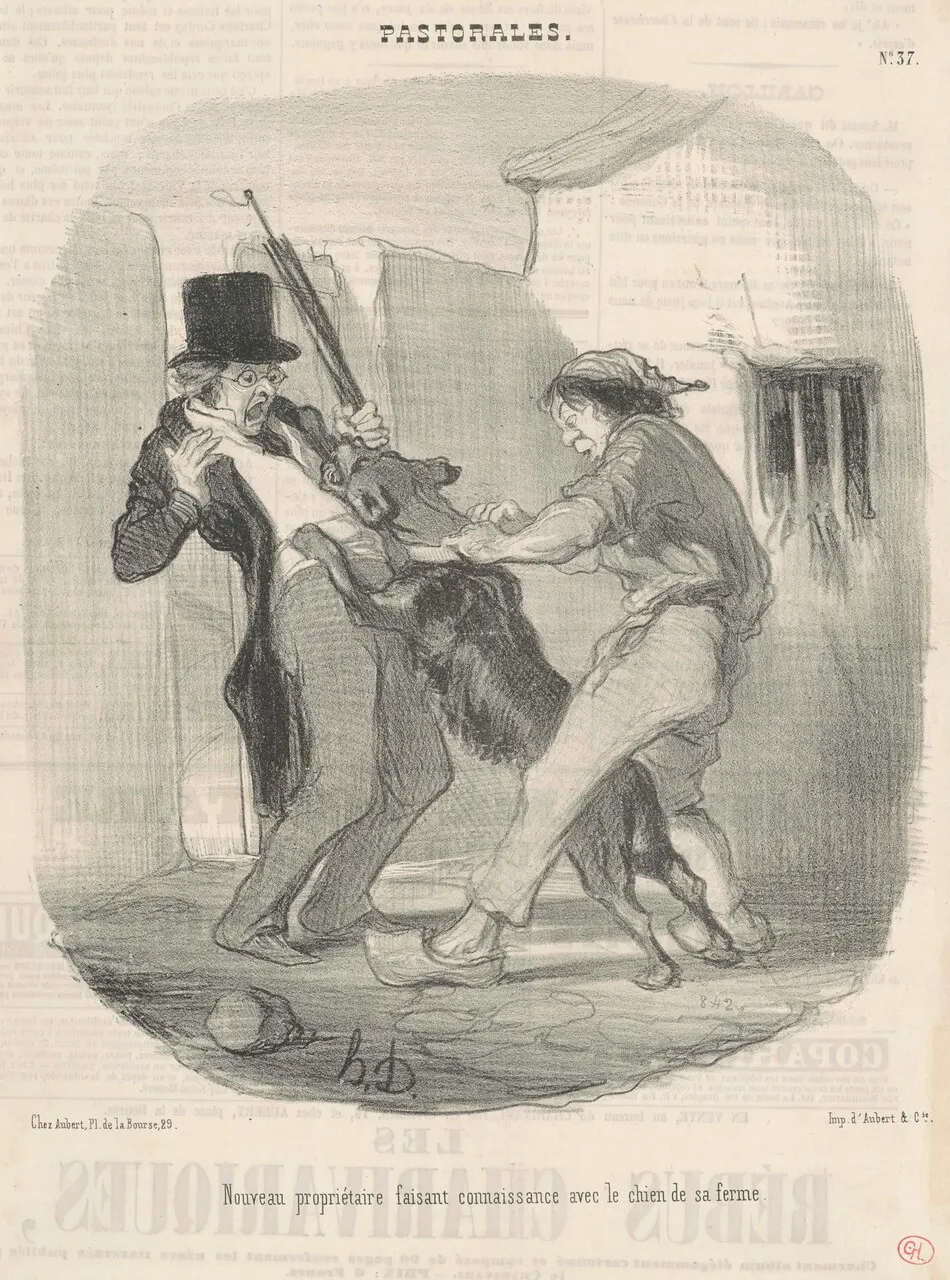Nouveau propriètaire faisant connaissance avec le chien ... by Honoré Daumier