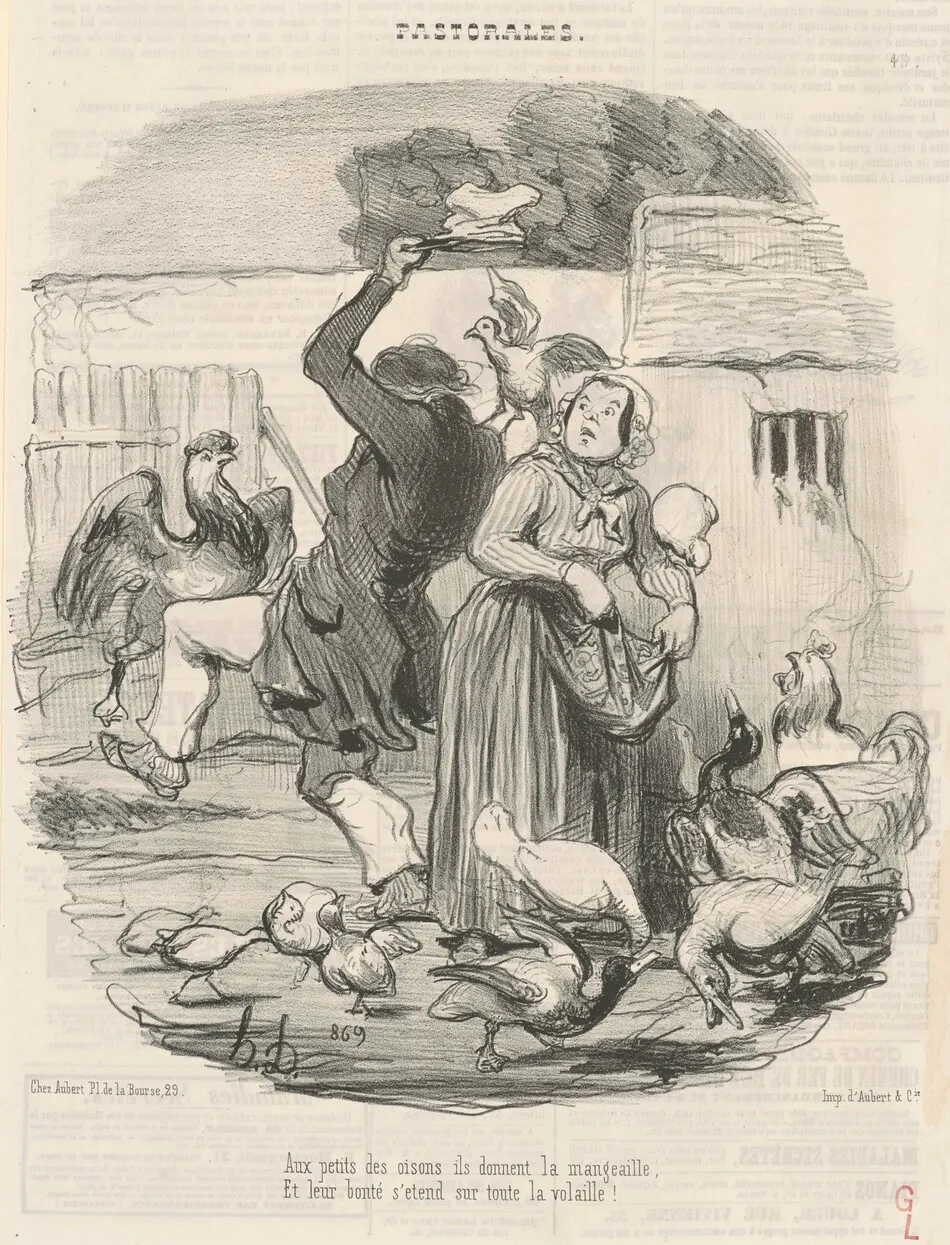 Aux petits des oisons, ils donnent la mangeaille ... by Honoré Daumier