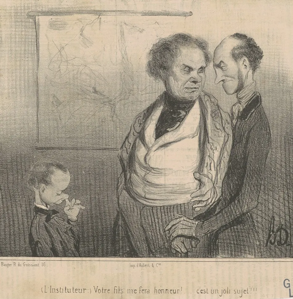 L'instituteur: votre fils me fera honneur!... by Honoré Daumier