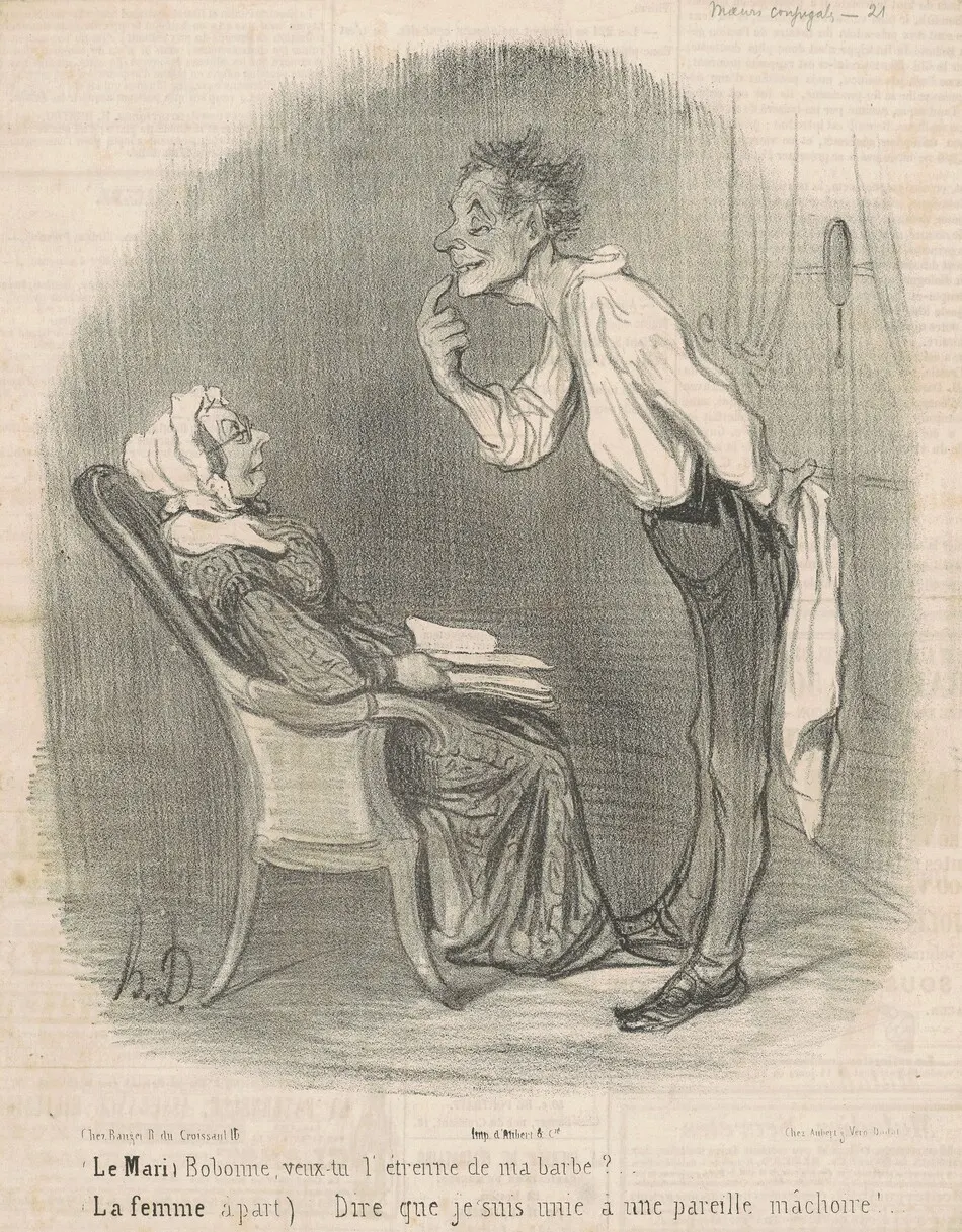 Le mari. Bobonne veux-tu l'étrenne de ma barbe? by Honoré Daumier