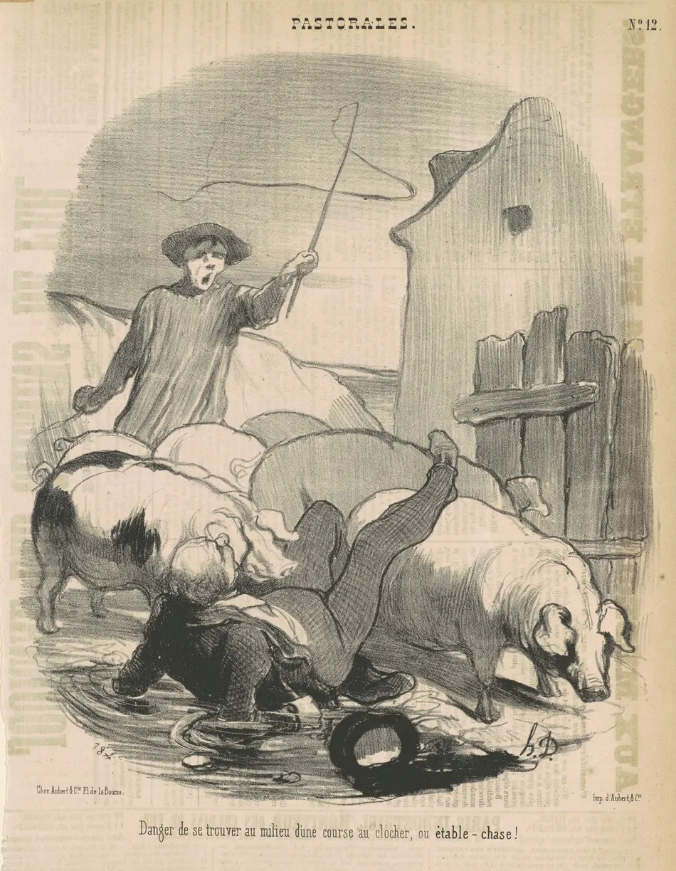 Danger de se trouver au milieu d'une course au clocher by Honoré Daumier