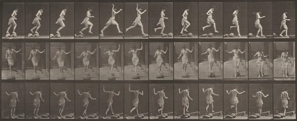 Plate Number 170. Jumping from stone to stone across a brook by Eadweard Muybridge