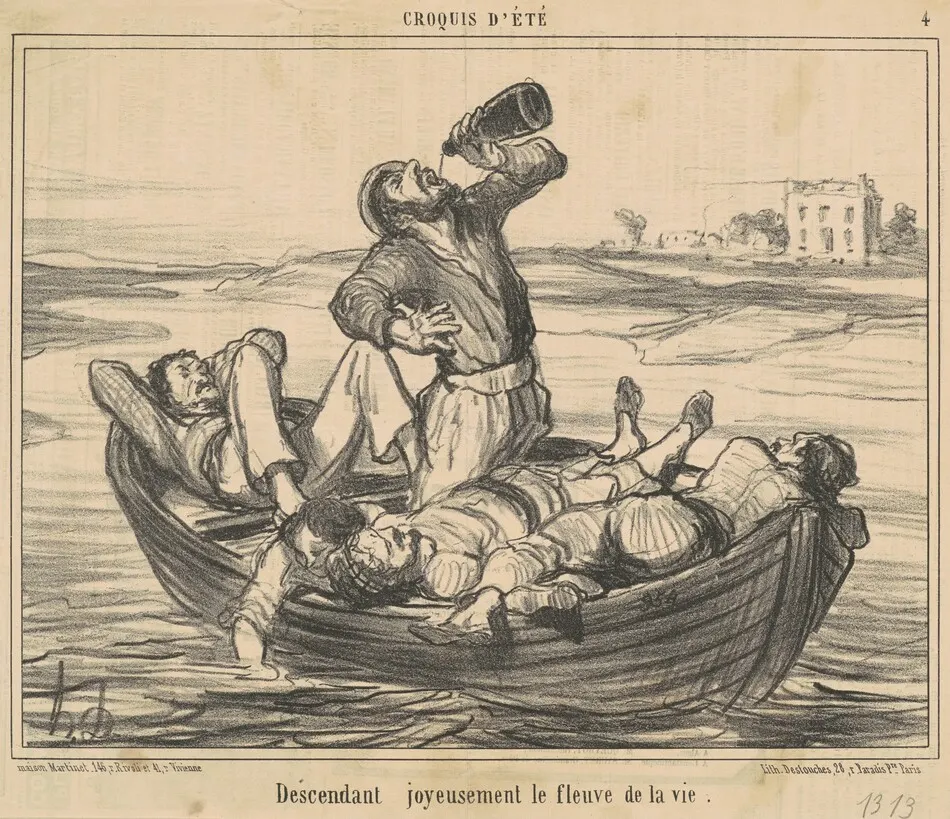 Descendant joyeusement le fleuve de la vie by Honoré Daumier