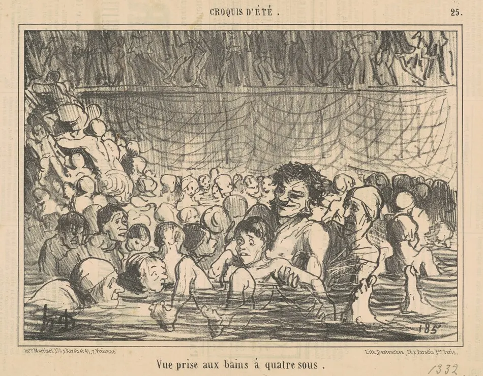 Vue prise aux bains a quatre sous by Daumier, Honoré