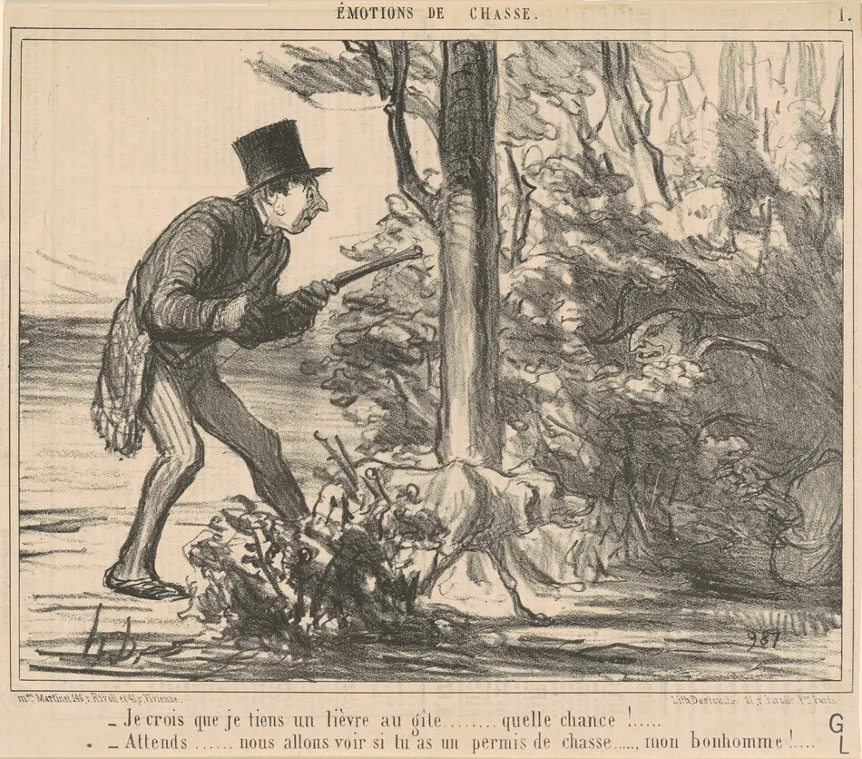 Je crois que je tiens un lièvre ... by Honoré Daumier