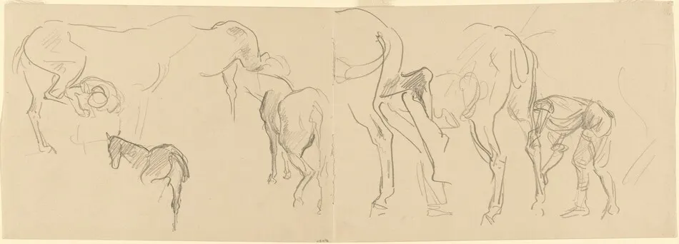 Studies for "Shoeing Calvary Horses at the Front" [recto] by John Singer Sargent