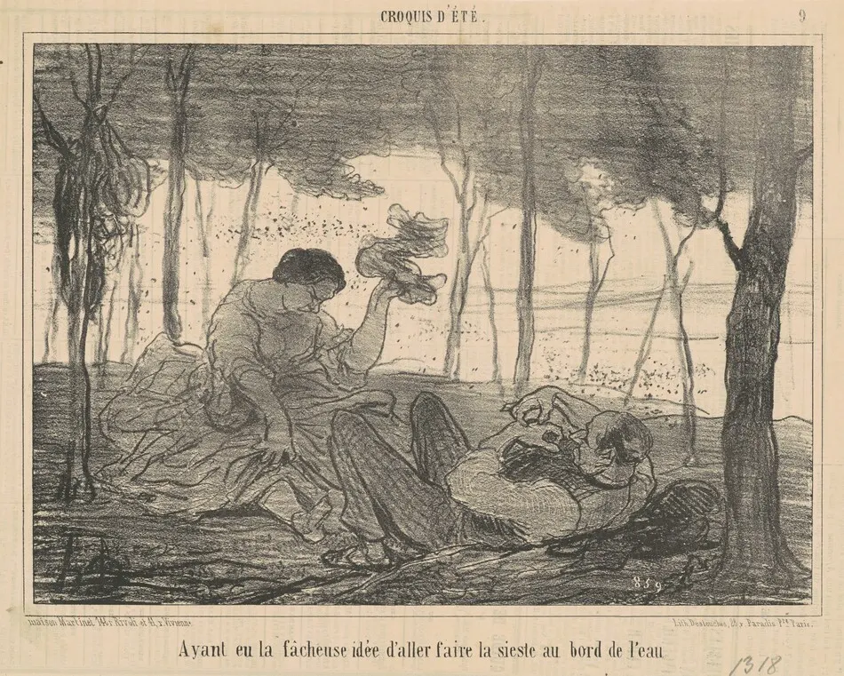 Ayant eu la facheuse idée d'aller ... au bord de l'eau by Honoré Daumier