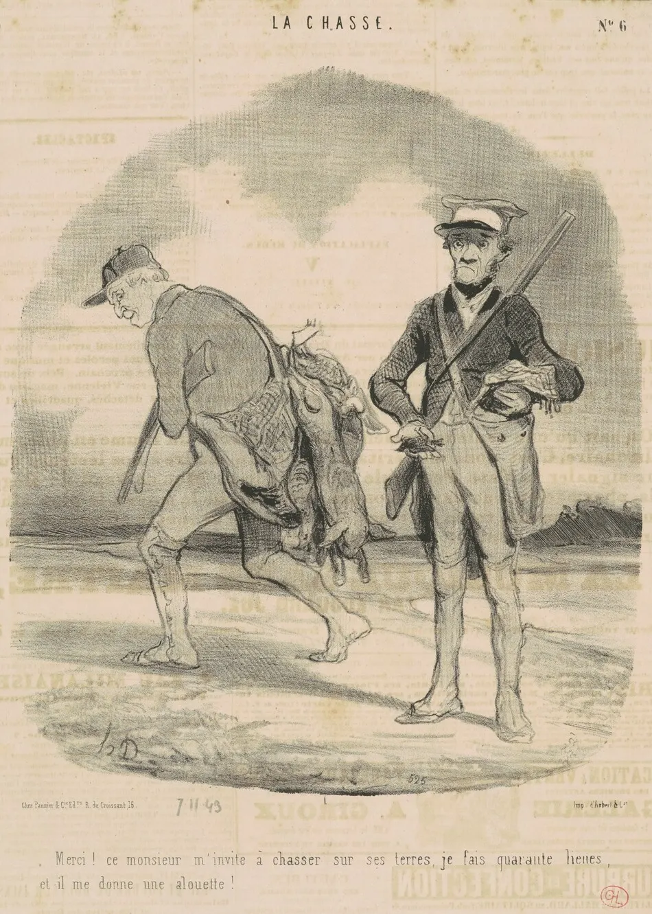 Merci! Ce monsieur m'invite a chasser ... by Honoré Daumier