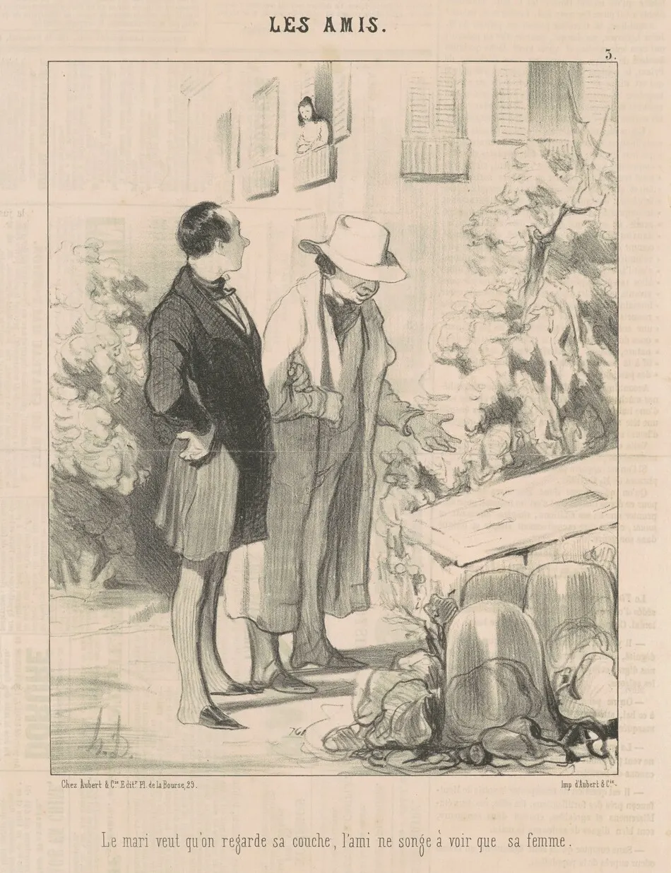 Le mari veut qu'on regarde sa couche ... by Honoré Daumier