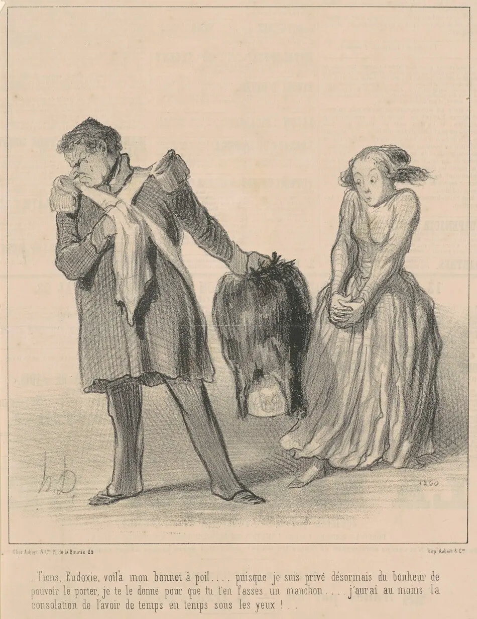 Tiens, Eudoxie, voila mon bonnet a poil ... by Daumier, Honoré