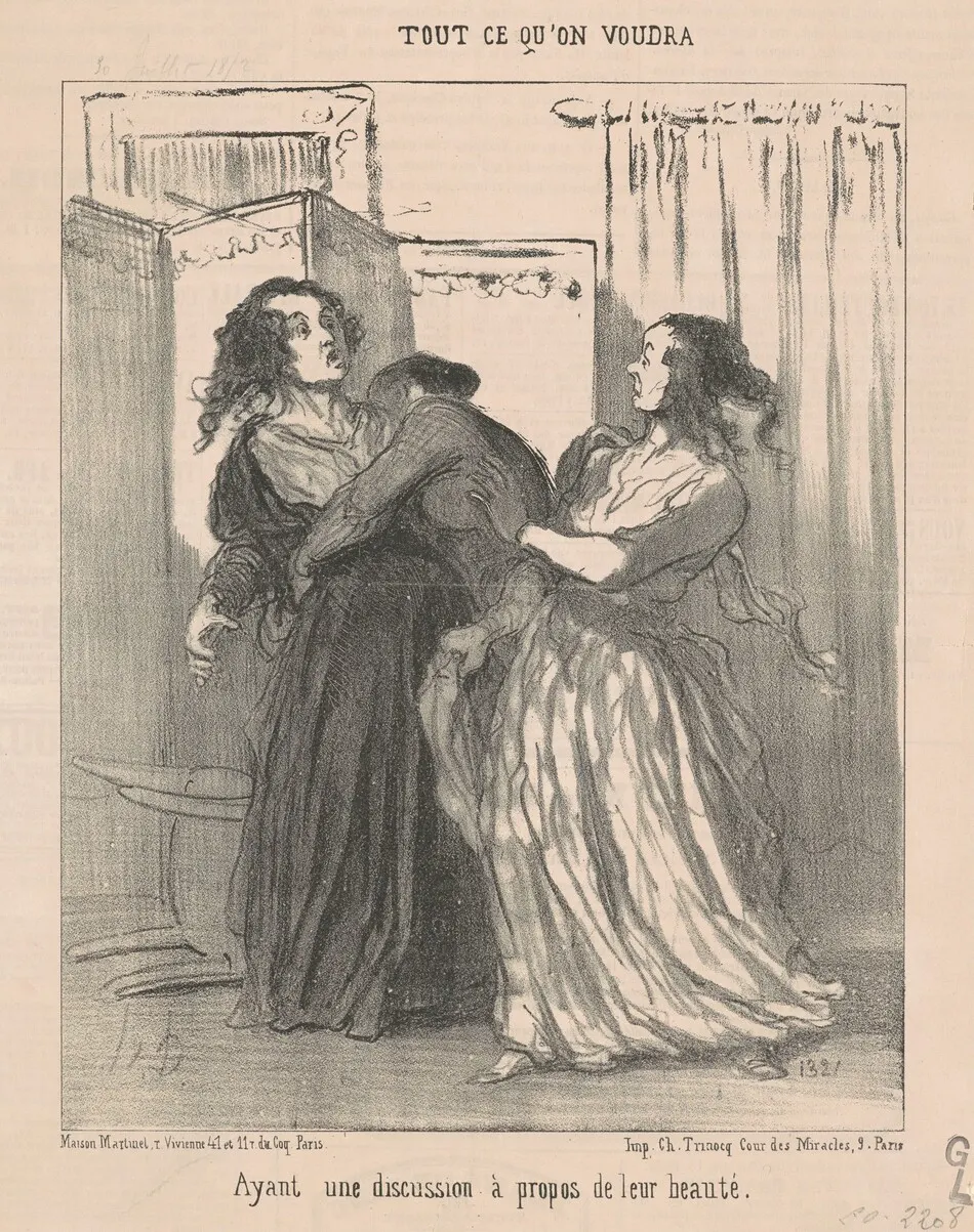 Ayant une discussion a propos de leur beauté by Honoré Daumier