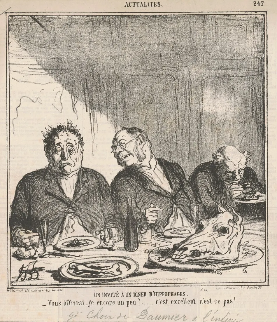 Un invité à un dîner d'hippophages: Vous offrirai-je encore un peu?  C'est excellent, n'est-ce pas? by Daumier, Honoré