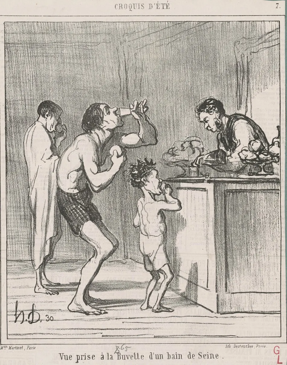 Vue prise a la buvette d'un bain by Daumier, Honoré