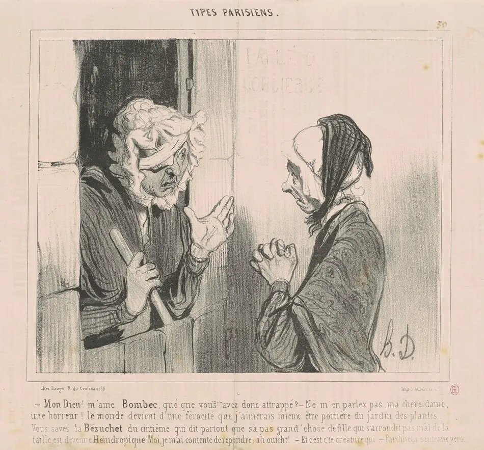 Mon dieu! M'ame Bombec qué que vous avez attrapé? by Honoré Daumier