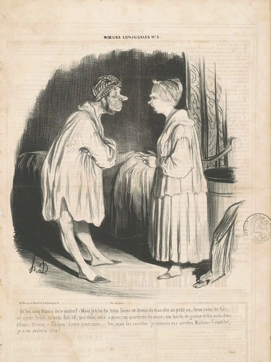 Et les cinq francs de ce matin? by Honoré Daumier