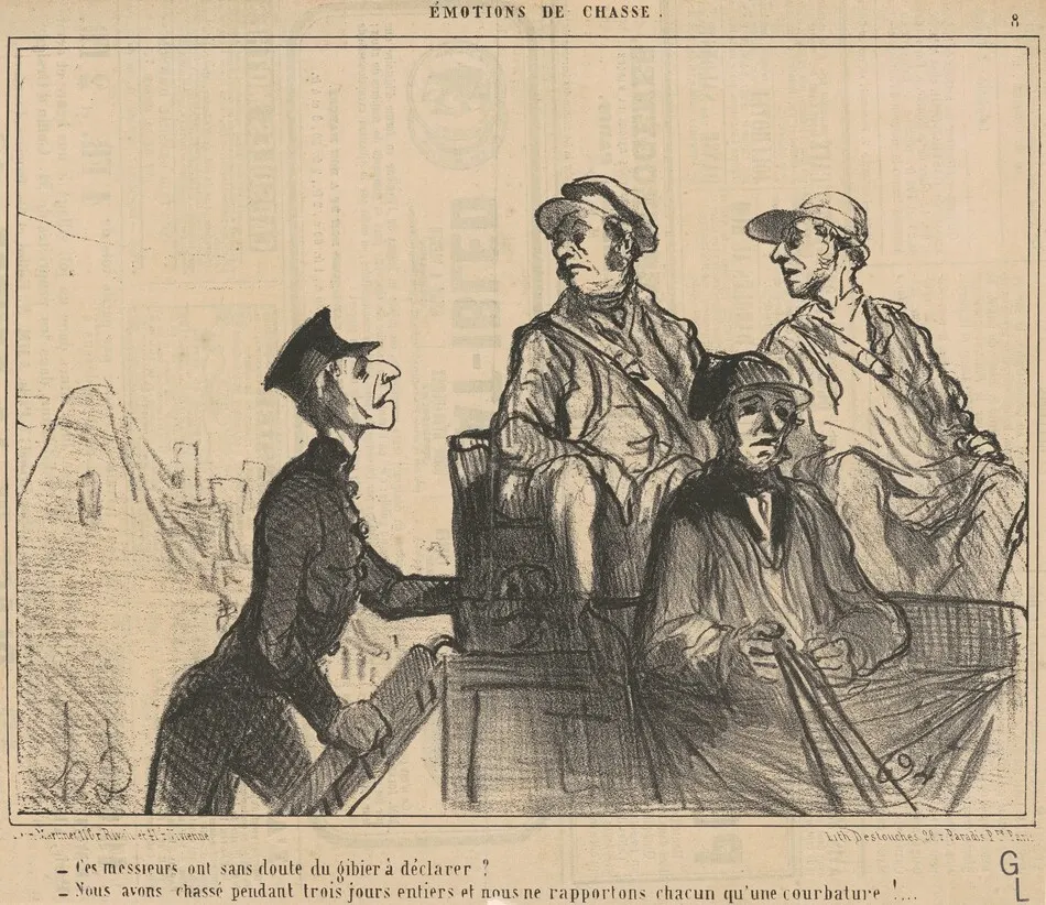 Ce messieurs ont ... du gibier a déclarer? ... by Honoré Daumier