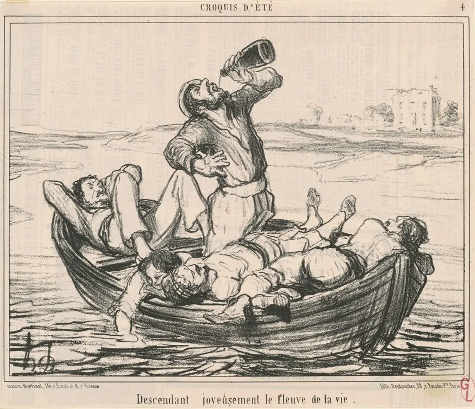 Descendant joyeusement le fleuve de la vie by Honoré Daumier
