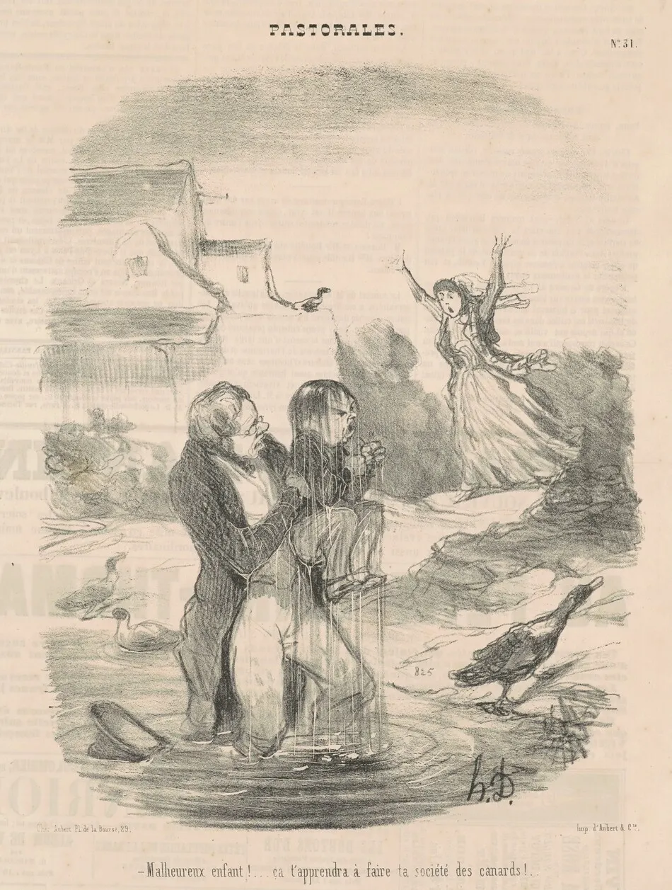 Malheureux enfant! ... Ca t'appendra a faire ... by Honoré Daumier