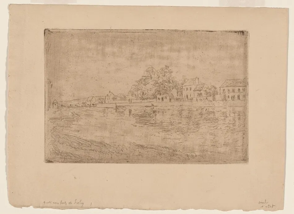 On the Banks of the Loing: Houses by the Water by Alfred Sisley