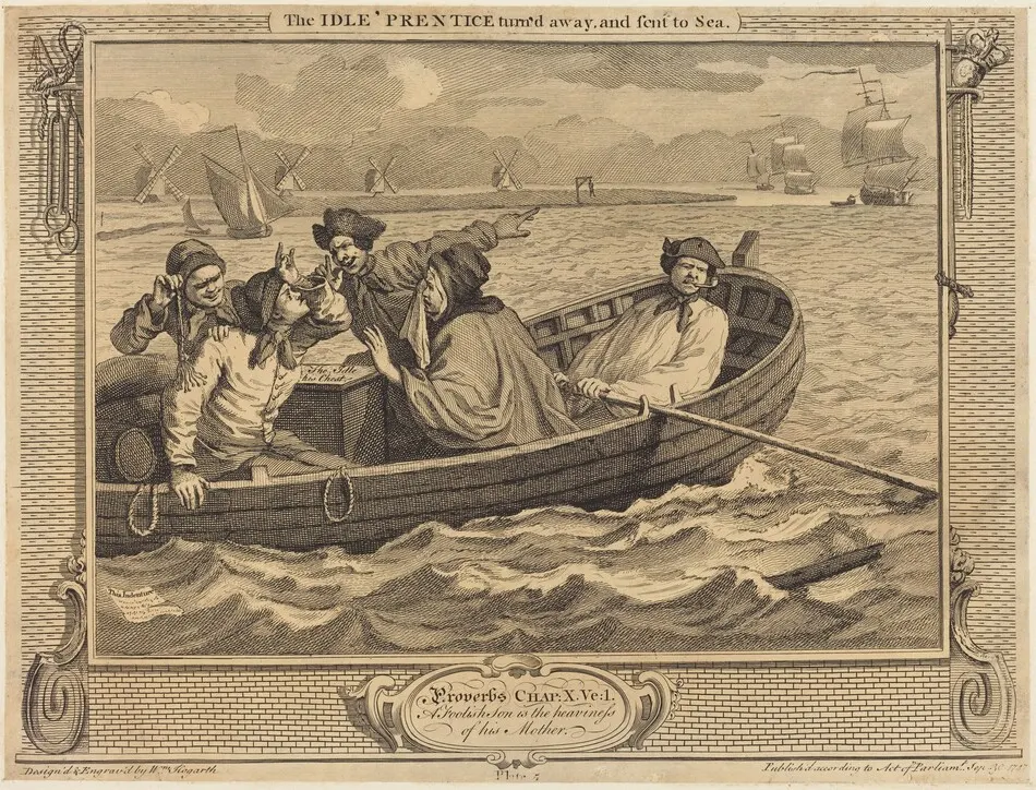 The Idle 'Prentice turn'd away, and sent to Sea by William Hogarth