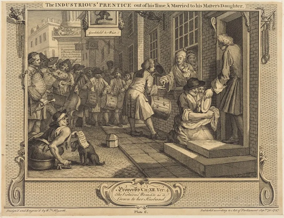 The Industrious 'Prentice out of his Time, and Married to his Master's Daughter by William Hogarth