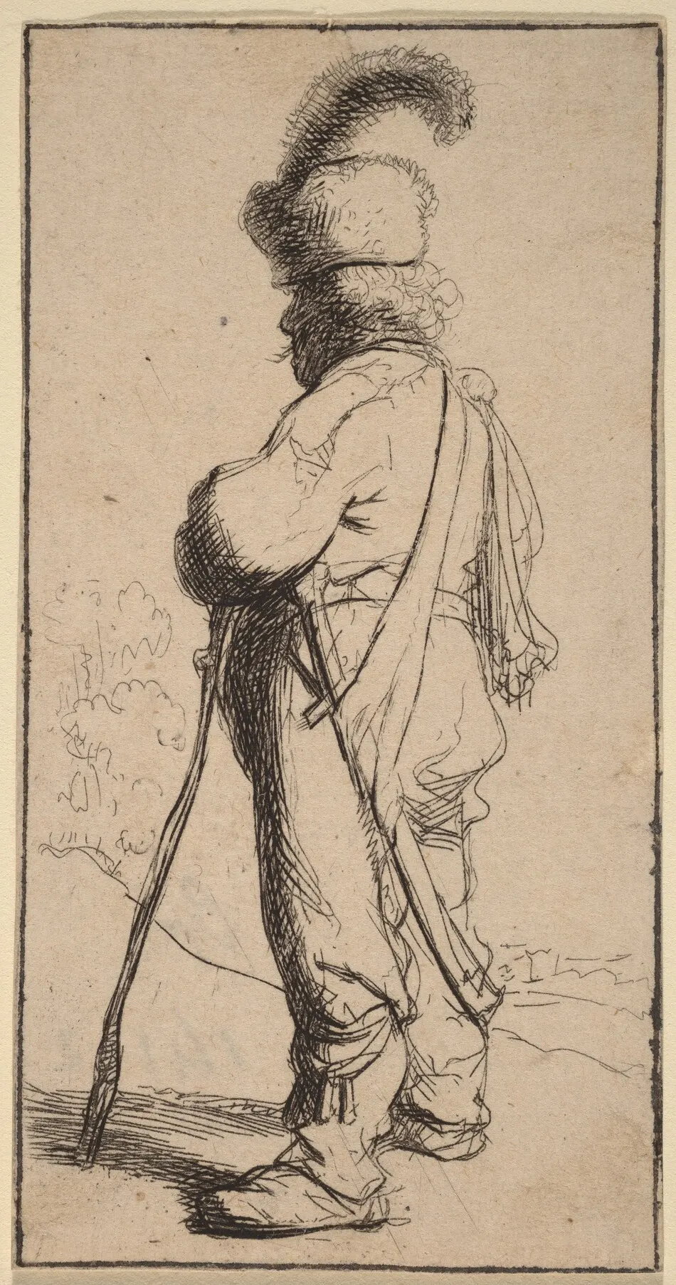 Polander Leaning on a Stick by Rembrandt van Rijn