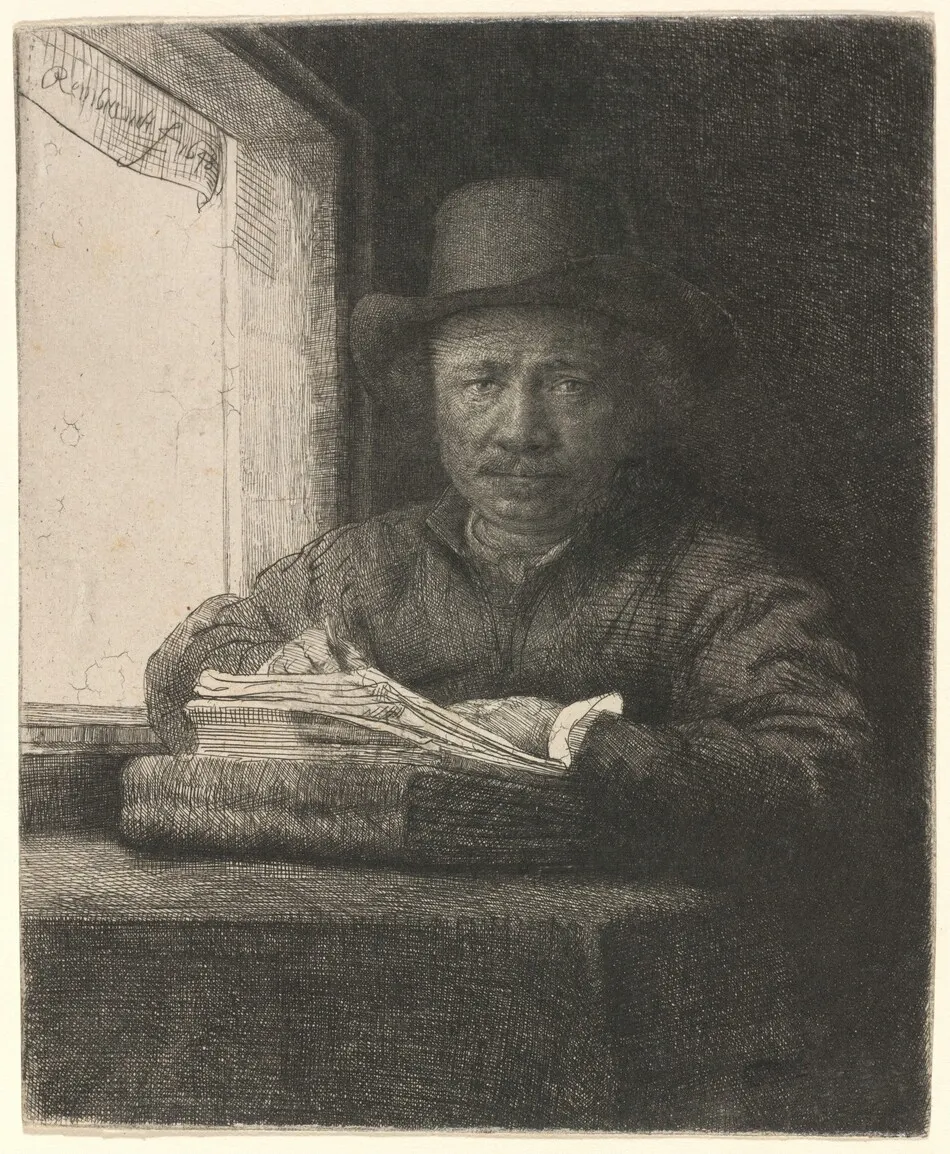 Self-Portrait Etching at a Window by Rembrandt van Rijn
