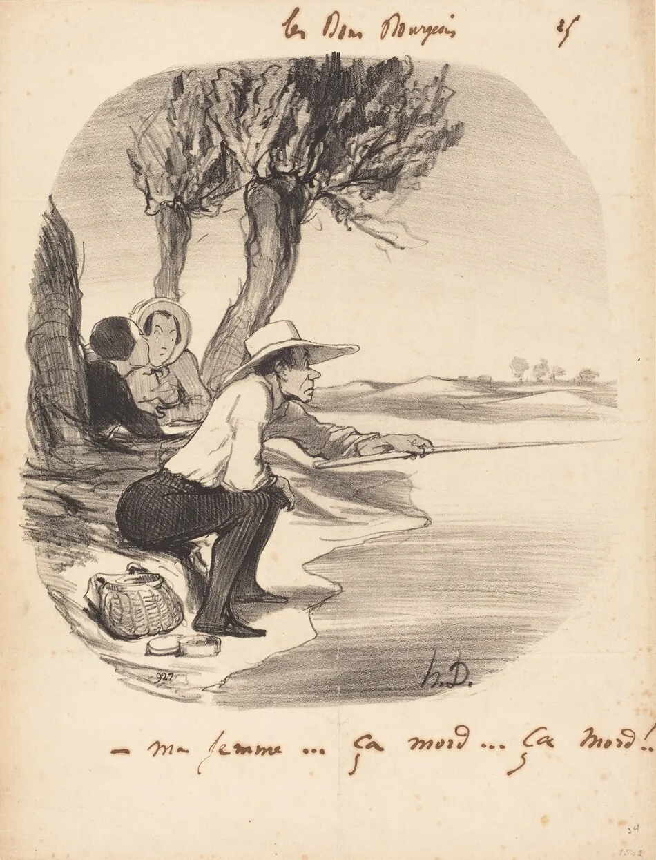 Ma femme... ça mord... ça mord! by Honoré Daumier