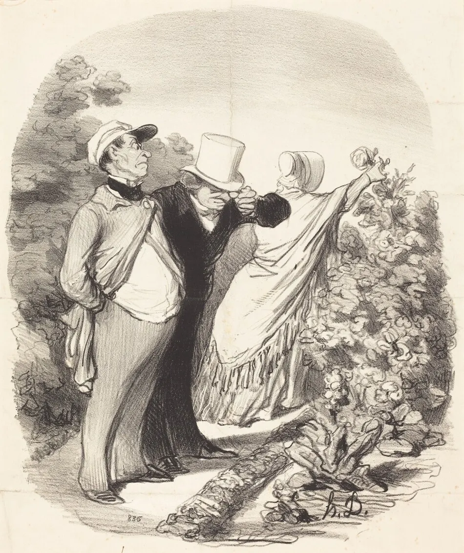 Allons bon!... voila que'elle me cueille une rose... by Honoré Daumier