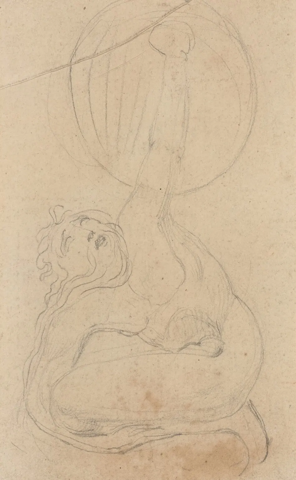 A Crouching Figure Holding a Shield [verso] by William Blake