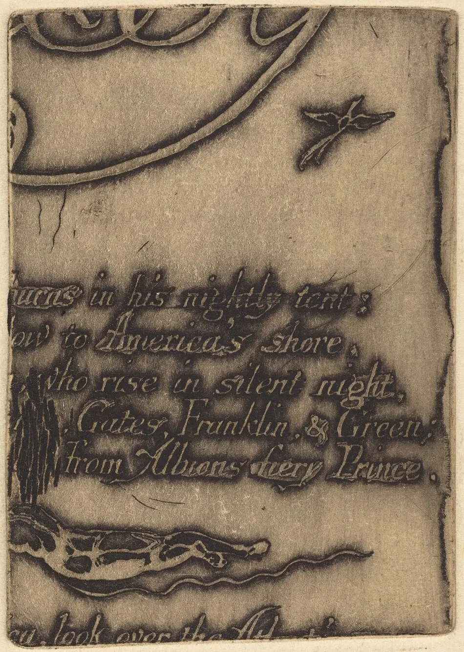Restrike from fragment of cancelled plate for "A Prophecy" by William Blake