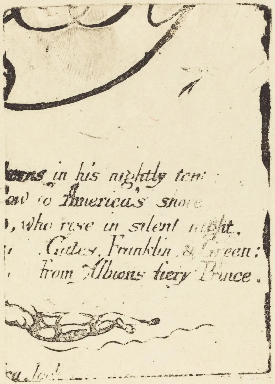 Restrike from fragment of cancelled plate for "A Prophecy" by William Blake