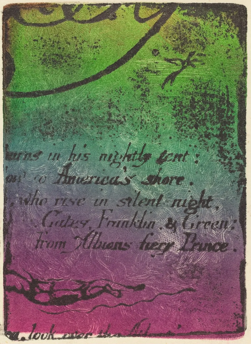 Restrike from fragment of cancelled plate for "A Prophecy" by William Blake