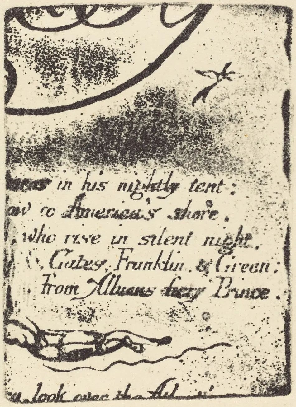 Restrike from fragment of cancelled plate for "A Prophecy" by William Blake