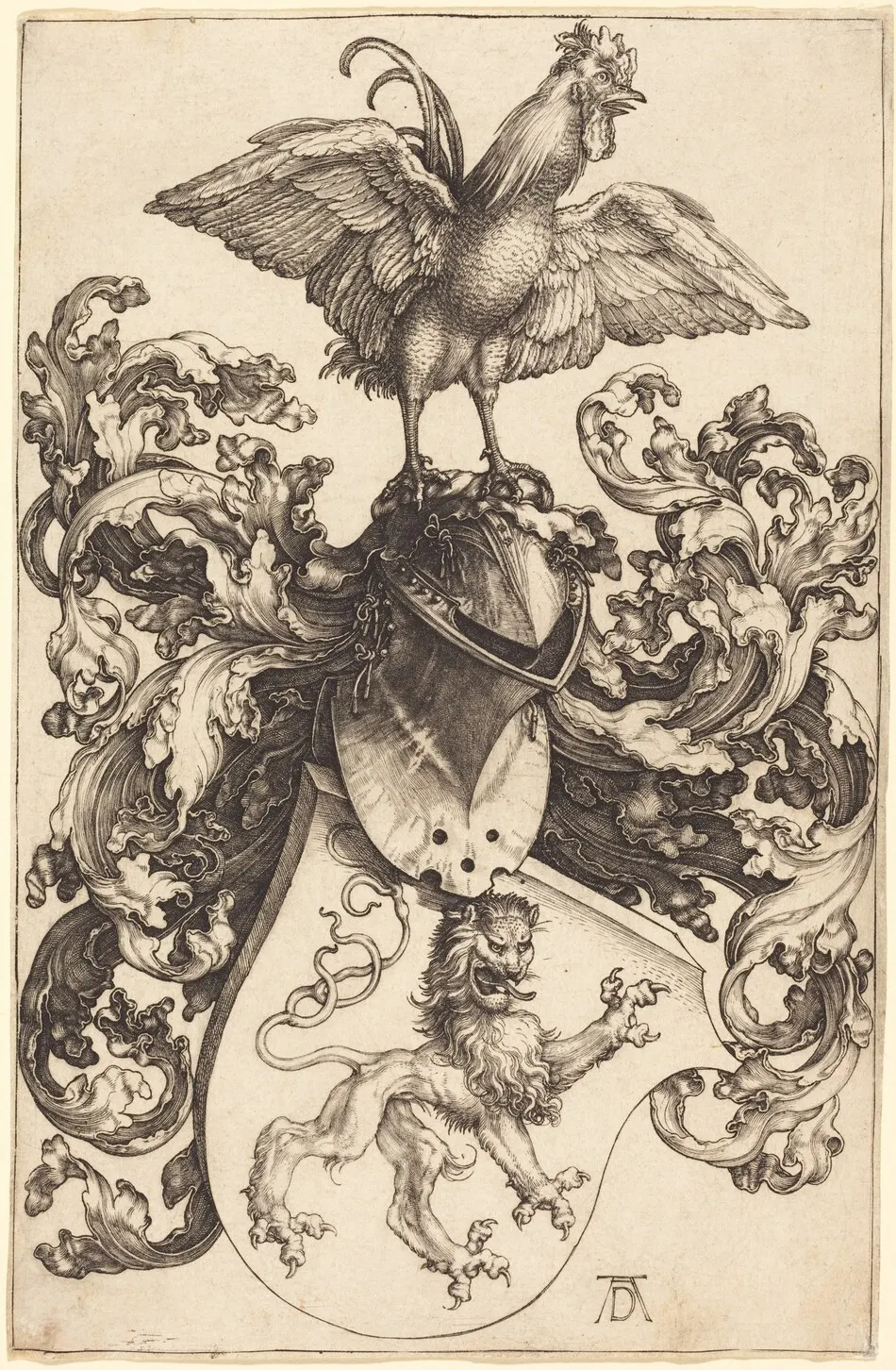 Coat of Arms with a Lion and a Cock by Albrecht Dürer