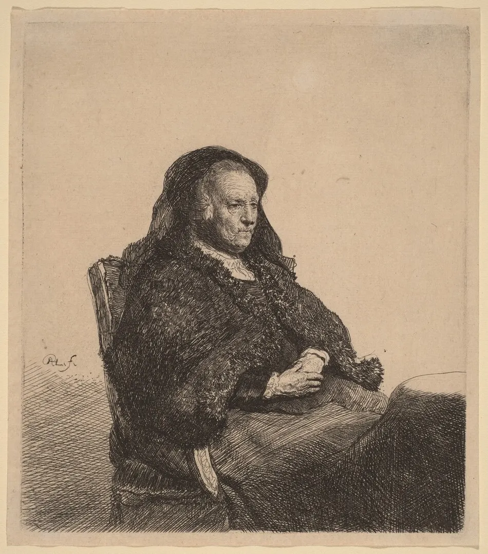 The Artist's Mother Seated at a Table, Looking Right by Rembrandt van Rijn