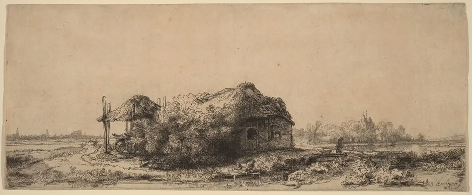 Landscape with a Cottage and Hay Barn: Oblong by Rembrandt van Rijn