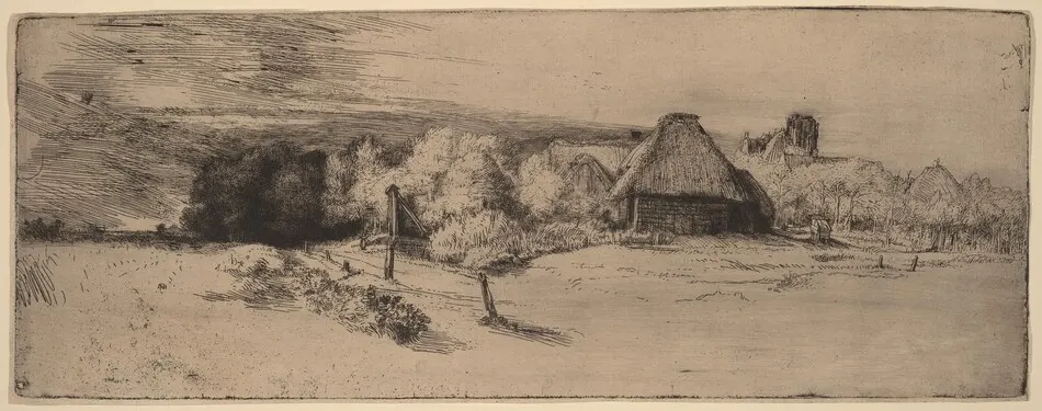 Landscape with Trees, Farm Buildings and a Tower by Rembrandt van Rijn