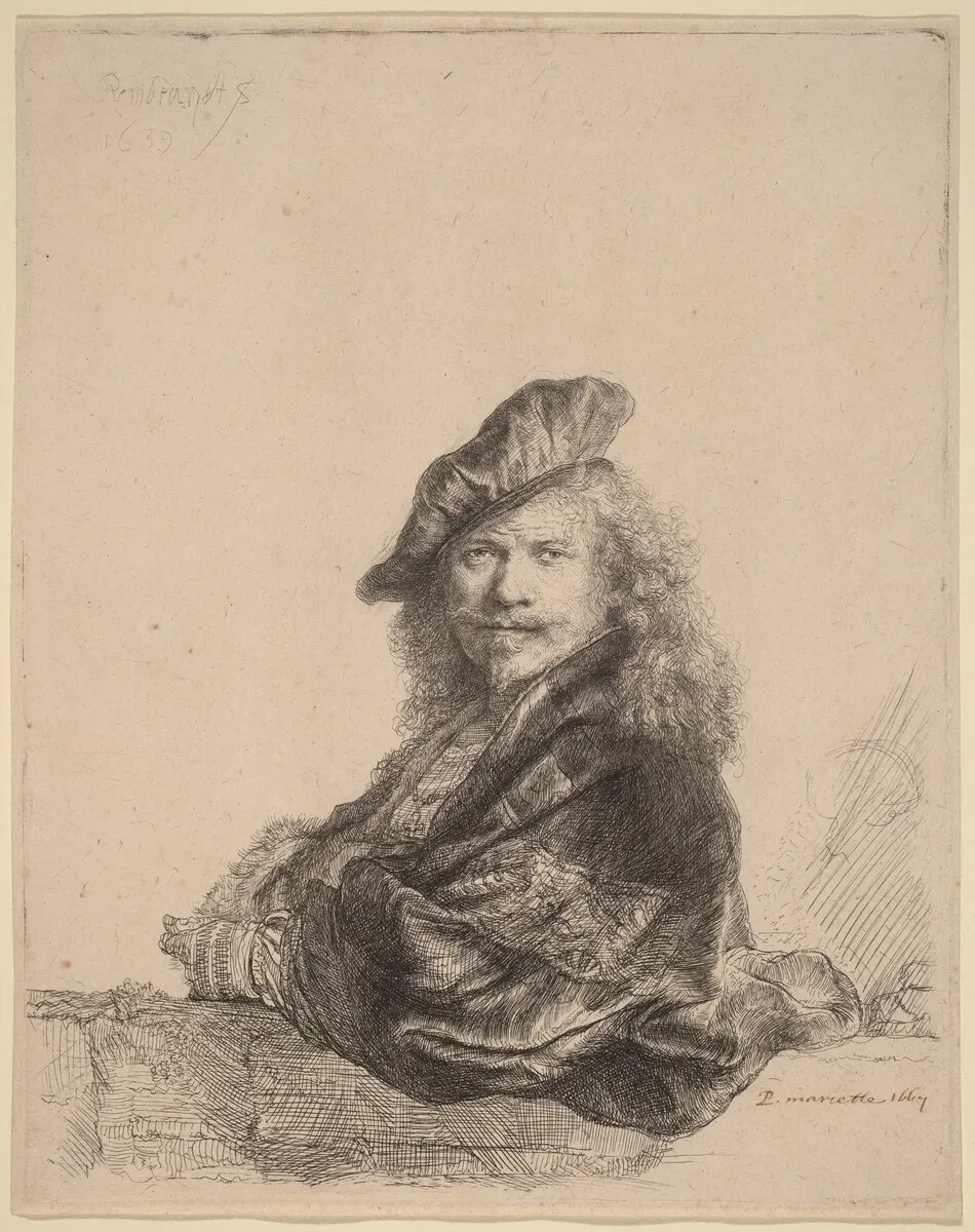 Self-Portrait Leaning on a Stone Sill by Rembrandt van Rijn