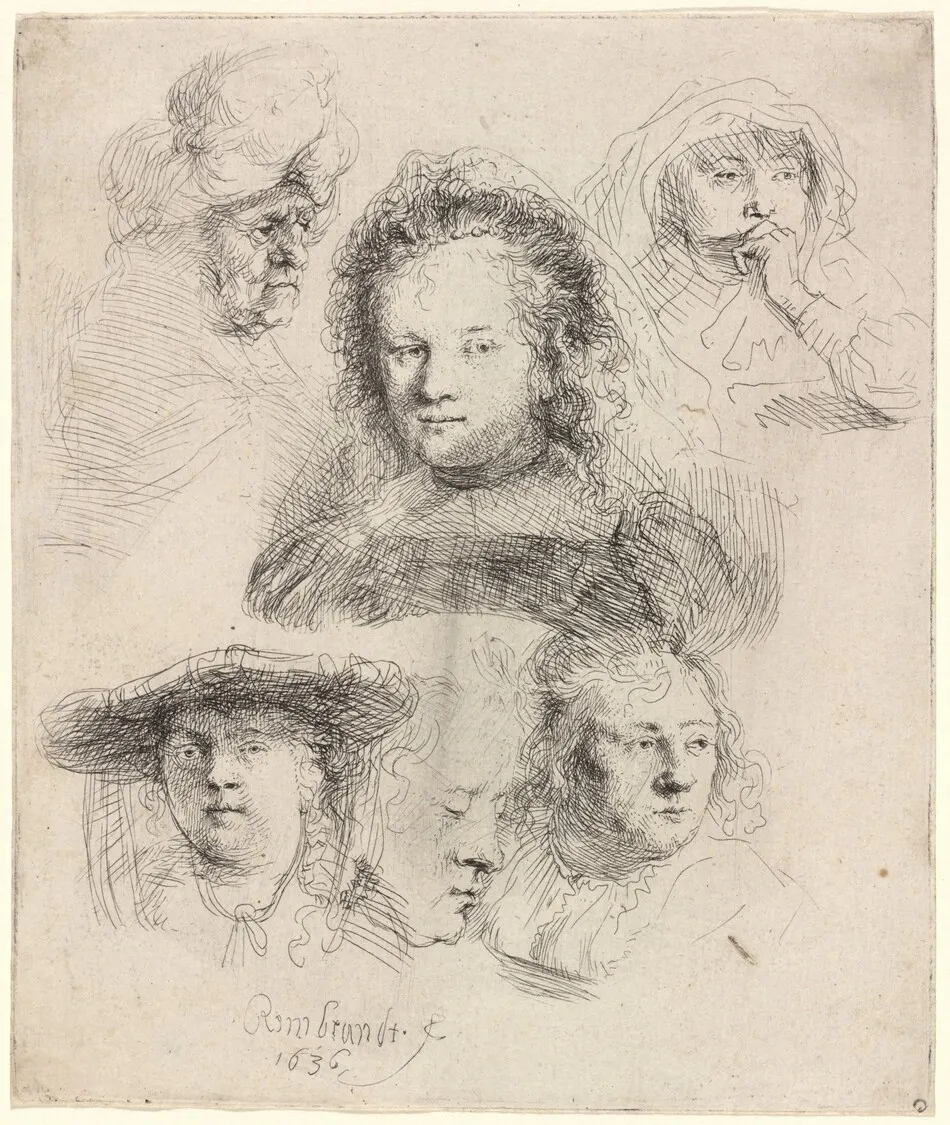 Studies of the Head of Saskia and Others by Rembrandt van Rijn