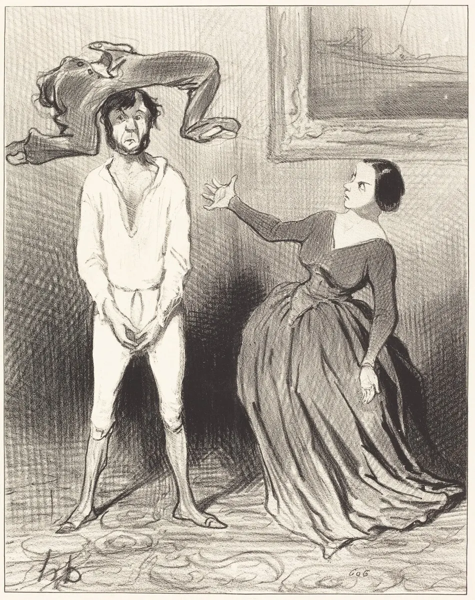 Une Femme comme moi... remettre un bouton?... by Daumier, Honoré